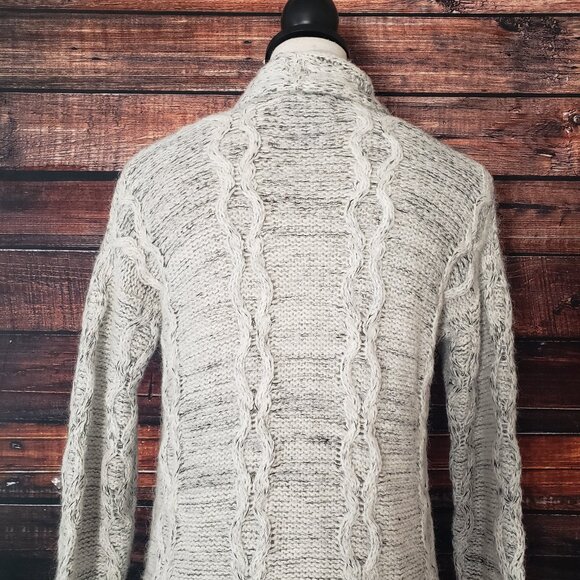 Cynthia Rowley S Cardigan Sweater Open Fuzzy Alpaca Wool Blend White Gray Marled - Picture 11 of 14